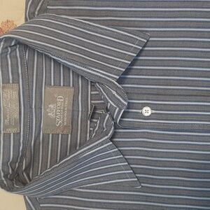 Stafford Executive Men's 17 - 34 Blue Striped Button Down Pinpoint Oxford Shirt